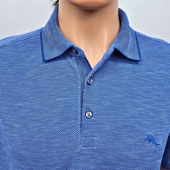 Tommy Bahama Island Zone Polo Palmetto Paradise Shirt Men L Blue Tencel Coolmax - Picture 2 of 12